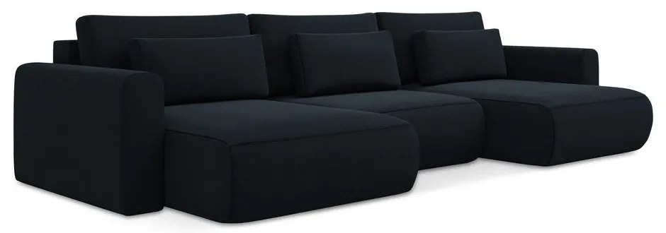 Тъмносин кадифен разтегателен ъглов диван с място за съхранение (U форма) Kapua – Makamii
