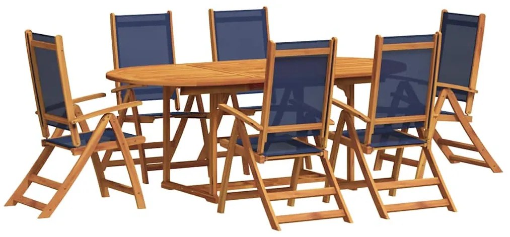 3279301 vidaXL Градински трапезен комплект, 7 части, акация масив и textilene