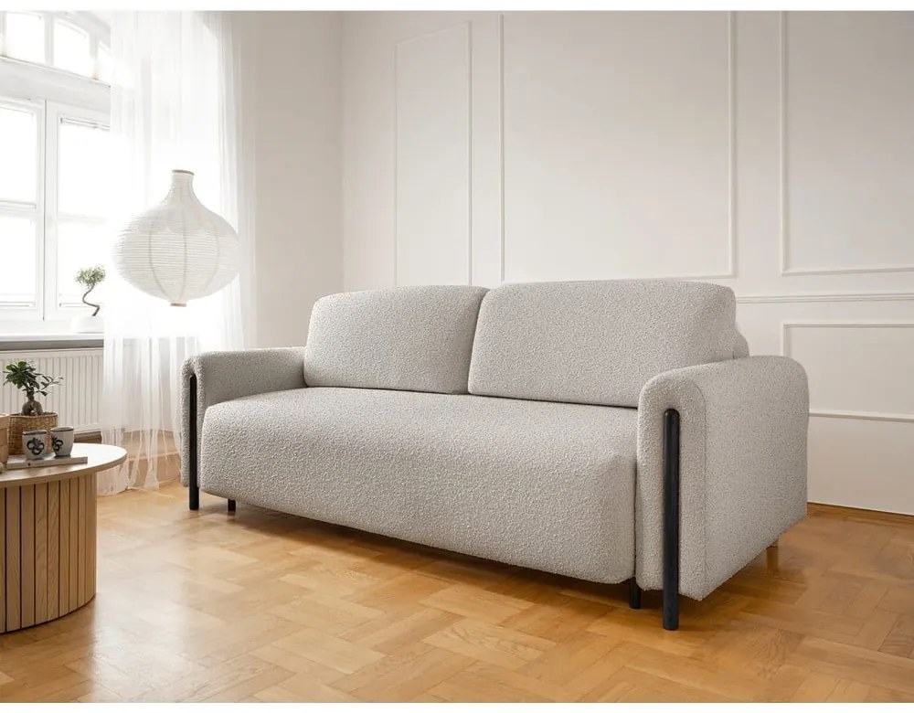 Сиво-бежов разтегателен диван с място за съхранение от букле 244 cm Arcadova – ELTAP