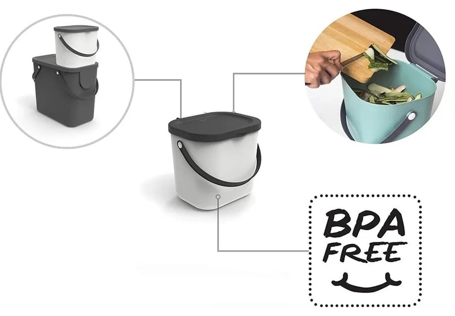 Бял контейнер за компостируеми отпадъци 6 L Albula - Rotho