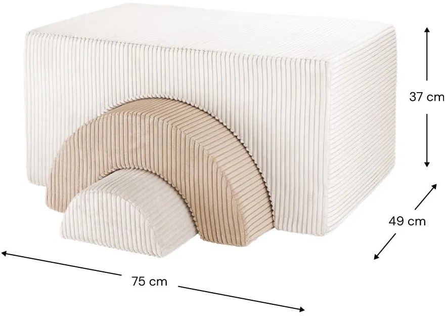 Кремаво велурено игрище от пяна 75x49x37 cm Rainbow Montessori – Wigiwama