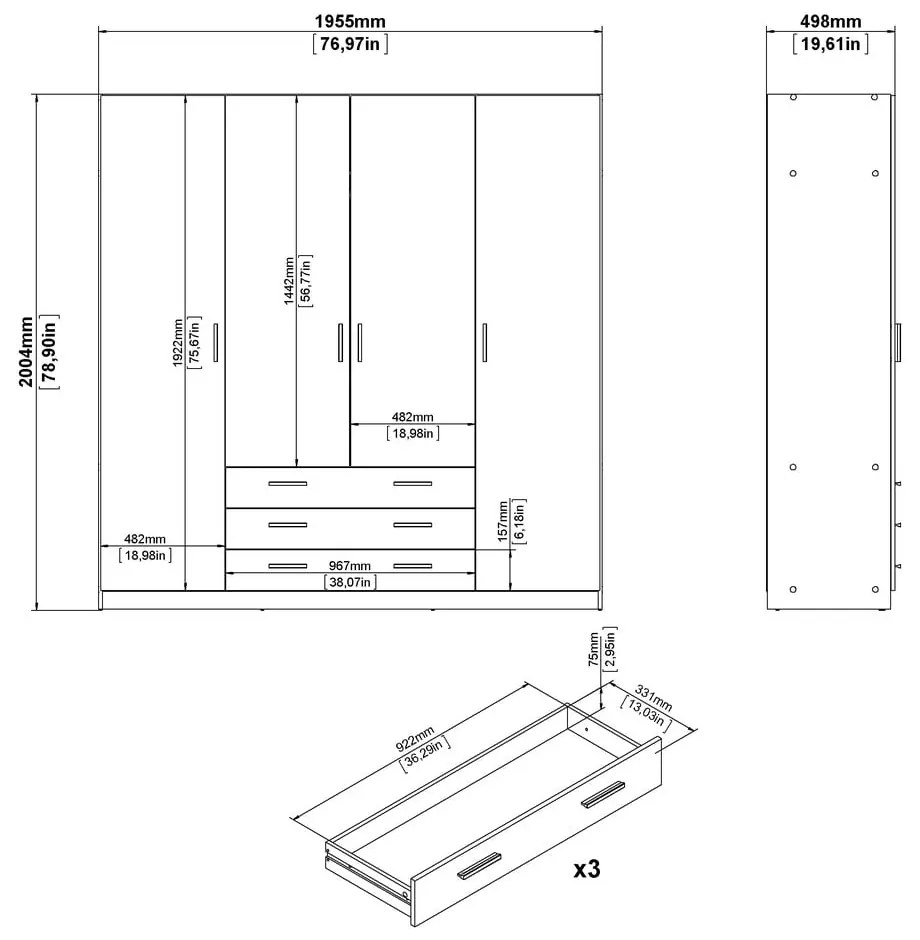 Бял гардероб 196x200 cm Sprint – Tvilum