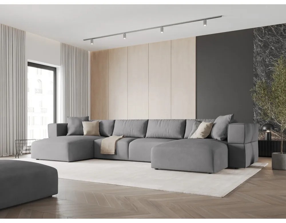 Светлосив ъглов U-образен диван Esther – Milo Casa