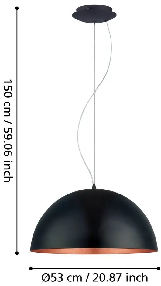 Черно/в бронзов цвят висящо осветително тяло с метален абажур ø 53 cm GAETANO 1 – EGLO
