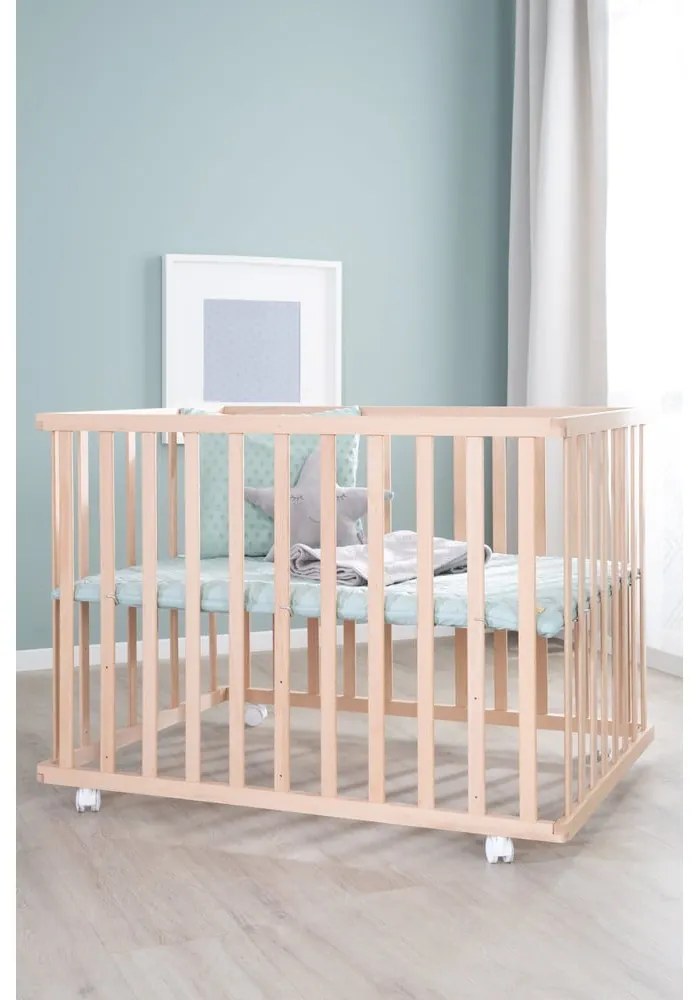 Кошара за игра с регулируема височина/на колелца 75x100 cm в естествен цвят Style – Roba