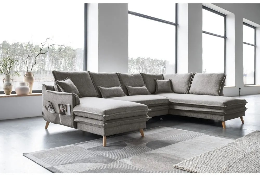 Сив разтегателен ъглов диван (десен ъгъл/"U" форма) Charming Charlie – Miuform