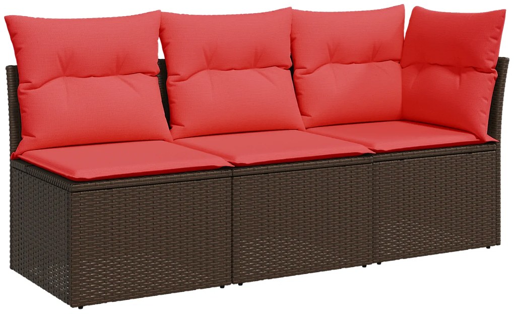 366241 vidaXL Градински диван с възглавници, 3-местен, кафяв, полиратан