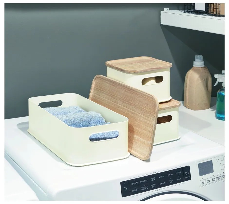 Бяла кутия за съхранение с капак, изработена от пауловния Дърво с дръжки, 21,3 x 43 cm Eco - iDesign