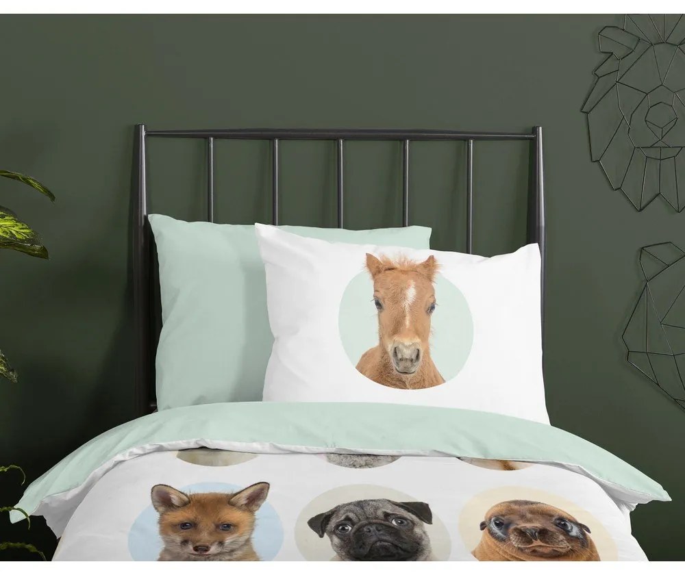 Единично удължено памучно детско спално бельо 140x220 cm Young Animals – Good Morning