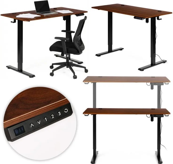 Електрическа работна маса с регулируема височина и черни крака - 120 x 60 cm Кафяво