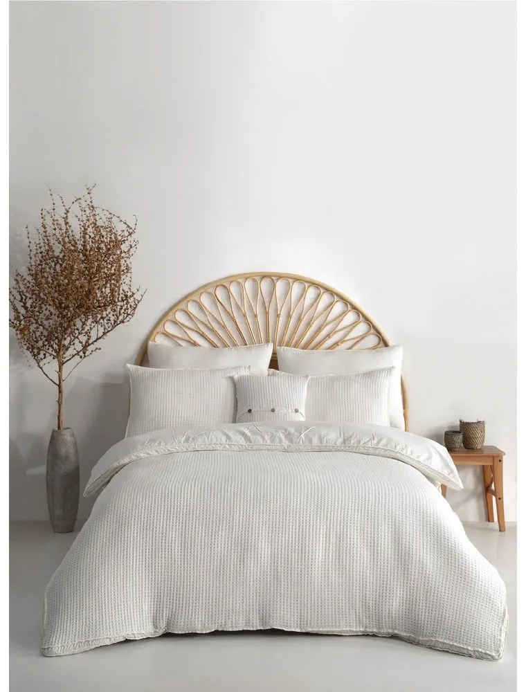 Бяло единично спално бельо от памук Renforcé 140x200 cm Waffle Striped – Mila Home Luxury