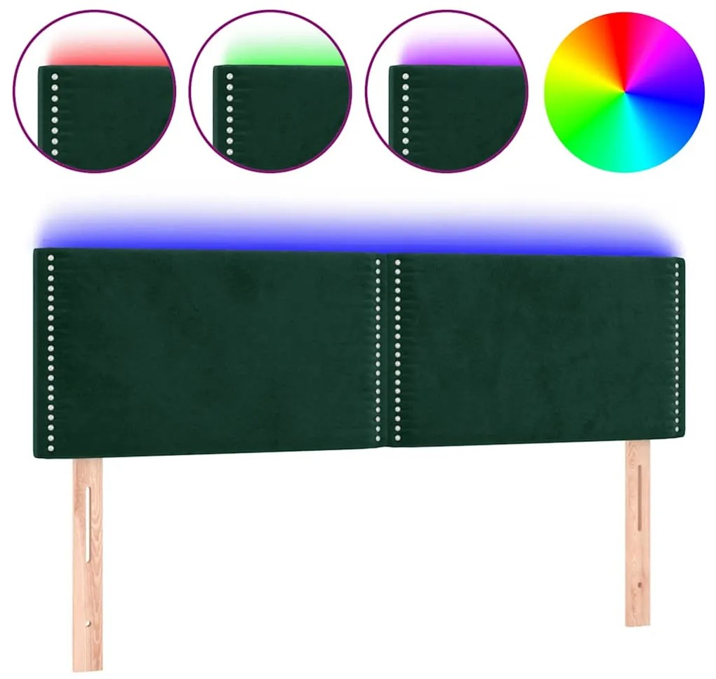 3121523 vidaXL LED горна табла за легло, тъмнозелена, 144x5x78/88 см, кадифе