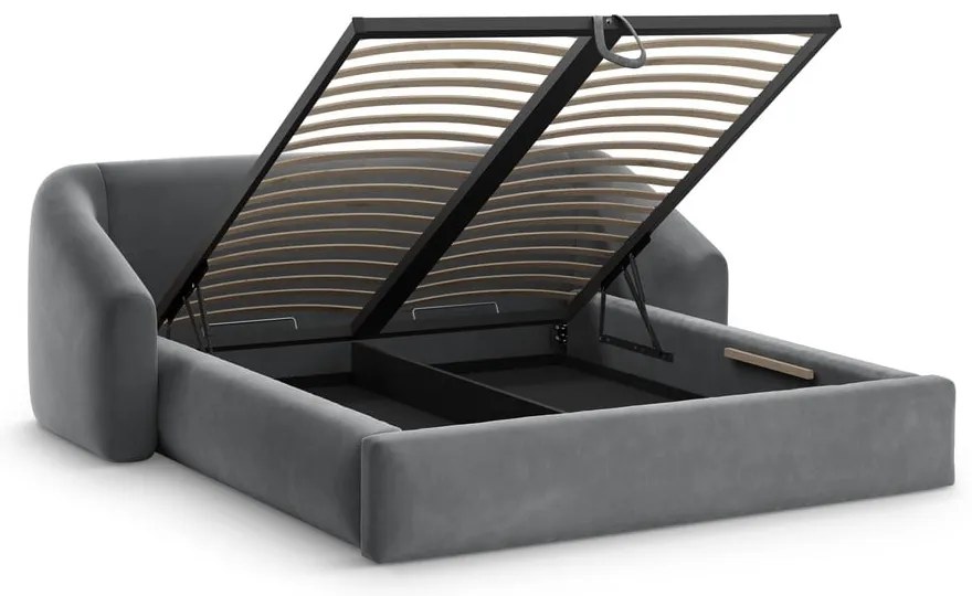 Сиво двойно легло 140x200 cm тапицирано с място за съхранение с включена подматрачна рамка Campi – Cosmopolitan Design