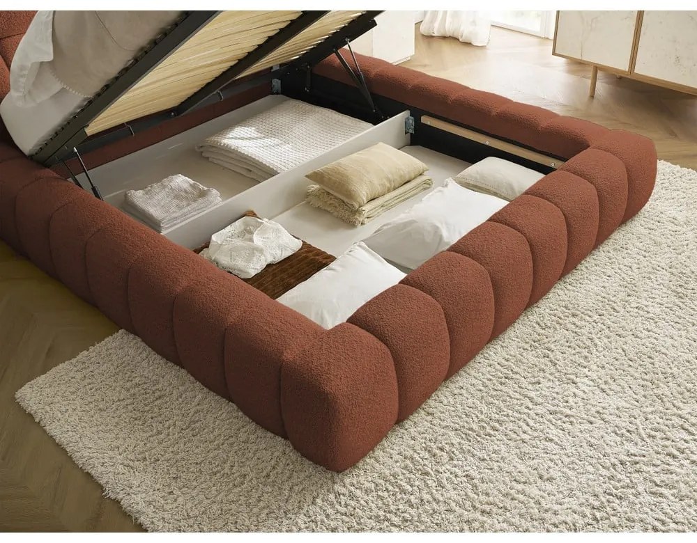 Оранжево двойно тапицирано легло с място за съхранение с включена подматрачна рамка 180x200 cm Mont Blanc – Bobochic Paris