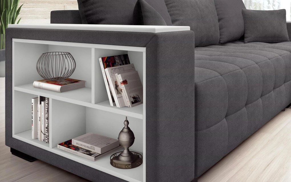 Разтегателен ъглов диван с подлакътник етажерка Мелвин Спринг S