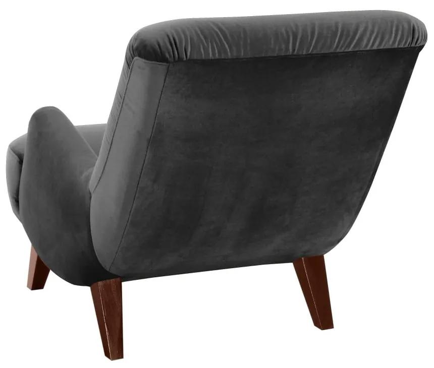 Антрацитен фотьойл с кафяви крака от велур Brandford - Max Winzer