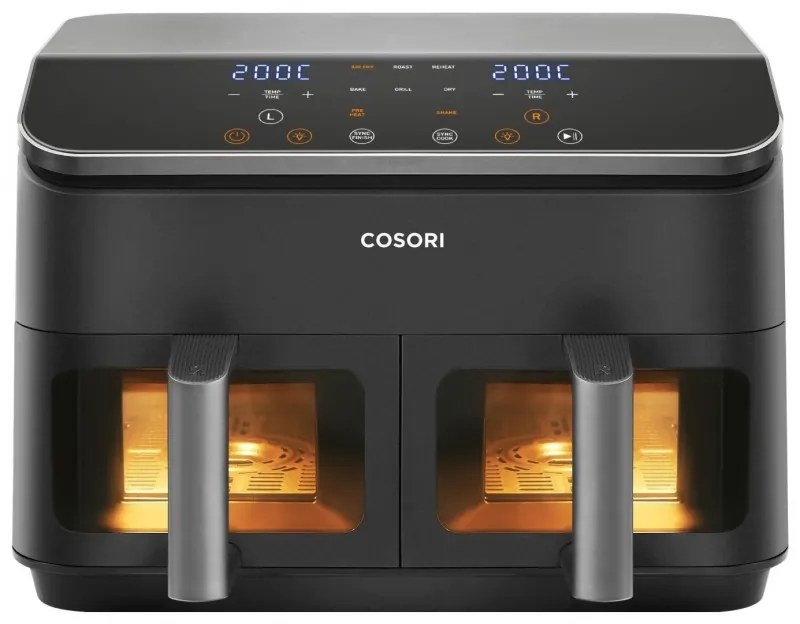 Двоен фритюрник с горещ въздух Cosori Dual Basket CAF-R901-AEU, 1750 W, 8.5 л, 8 програми, Таймер, Touch screen, Черен