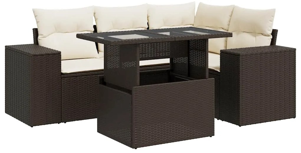3326794 vidaXL Градински комплект с възглавници, 5 части, кафяв полиратан