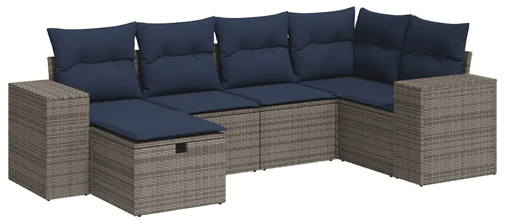 3325687 vidaXL Градински диван с възглавници, 6 части, полиратан, сив