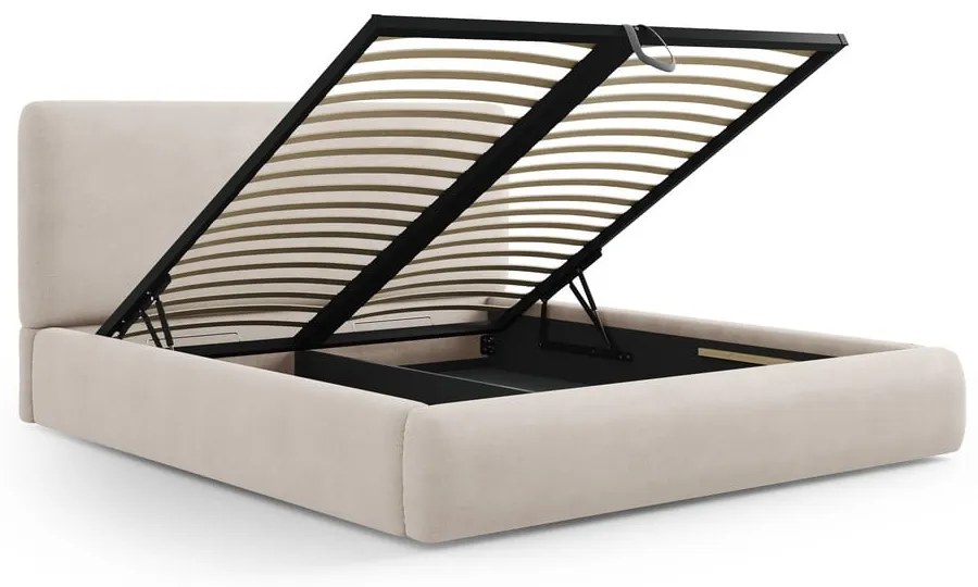 Бежово двойно тапицирано легло с място за съхранение с включена подматрачна рамка 140x200 cm Colonel – Cosmopolitan Design
