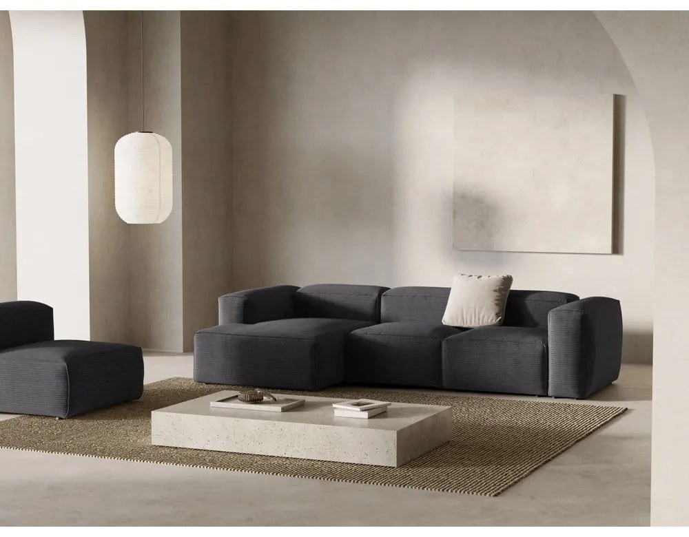 Тъмносив ъглов диван от рипсено кадифе (ляв ъгъл) Bergano – Cosmopolitan Design