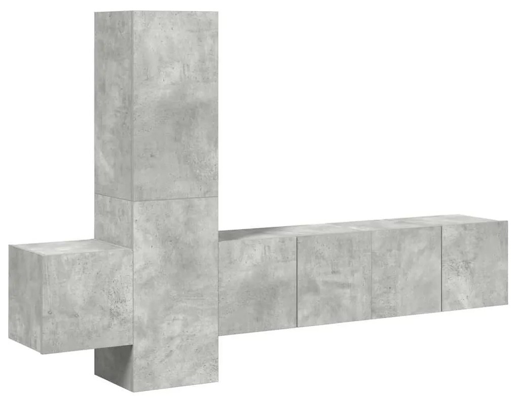 3079073 vidaXL Комплект ТВ шкафове от 5 части, бетонно сиви, инженерно дърво