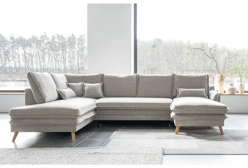 Бежов разтегателен ъглов диван (ляв ъгъл/"U" форма) Charming Charlie – Miuform