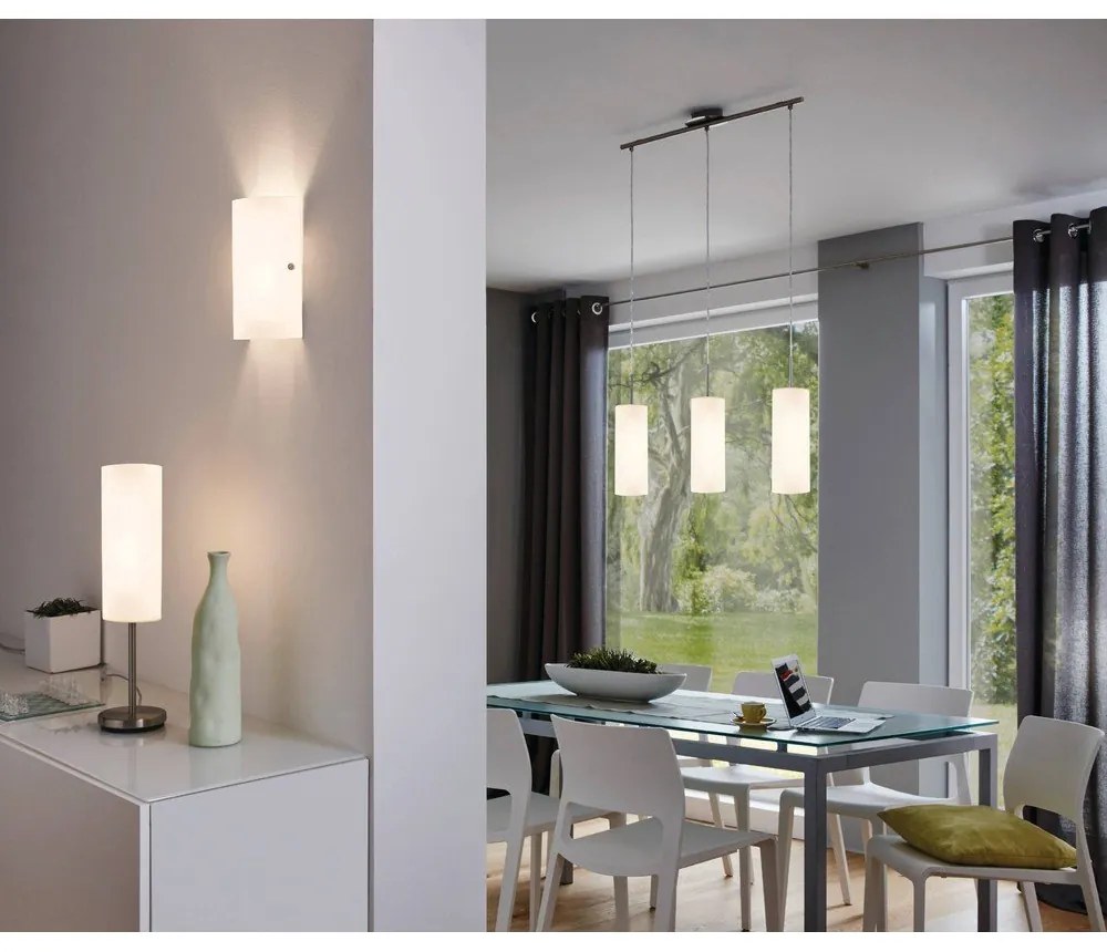 Бяло и сребристо висящо осветително тяло със стъклен абажур TROY 3 – EGLO