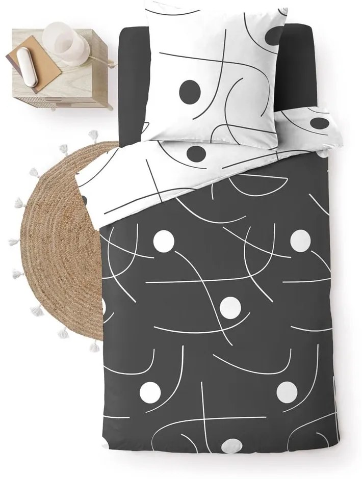 Бяло-тъмносиво единично спално бельо от микрофибър 140x200 cm Sonate – douceur d'intérieur