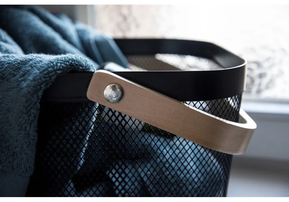 Черен органайзер за баня с бамбукова дръжка Bambusa - Wenko