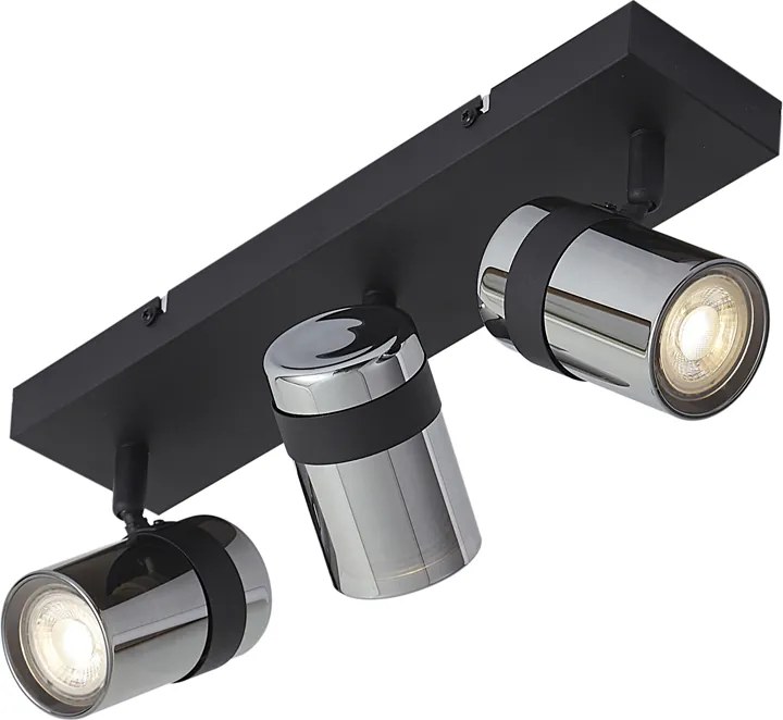 Плафон с прожектори черен с димно стъкло 3 светлини въртящи се и накланящи се - Gianni