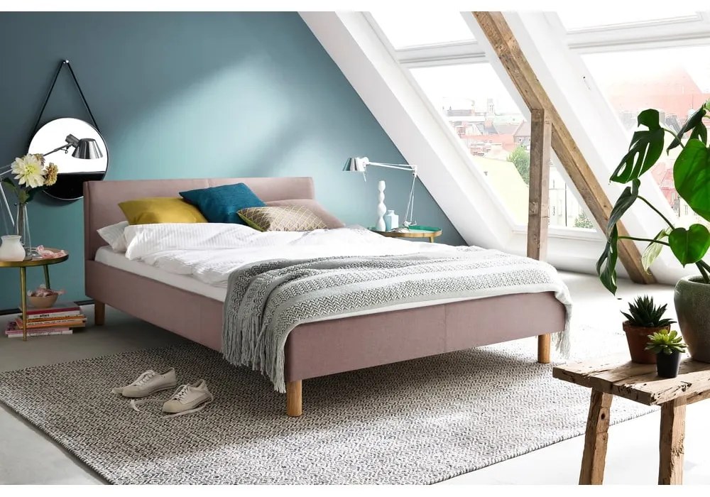 Розово двойно легло 140x200 cm тапицирано без ламелно дъно Lena – Meise Möbel