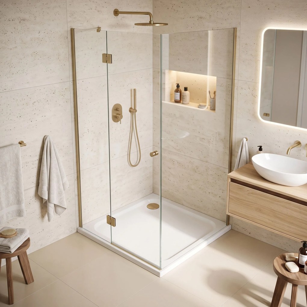 Корито за душ кабина-акрилно Rea Belmond White 80x80 Brush Gold