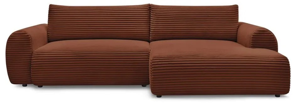 Разтегателен ъглов диван от рипсено кадифе в тухлен цвят (десен ъгъл) Lucien – Bobochic Paris