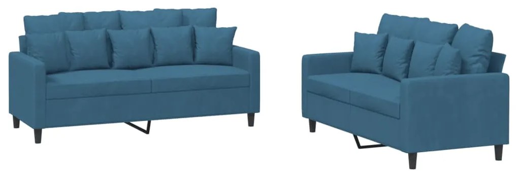 3201709 vidaXL Комплект дивани от 2 части с възглавници, син, кадифе