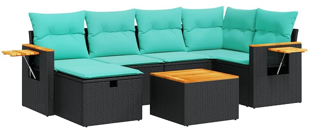 3325977 vidaXL Градински комплект диван с възглавници 7 части черен полиратан