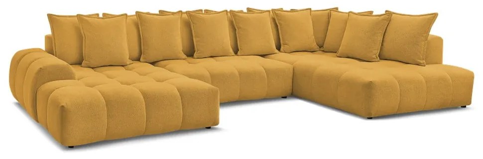Шенилов сгъваем/с място за съхранение ъглов диван в цвят горчица (десен ъгъл/U форма) Everest – Bobochic Paris