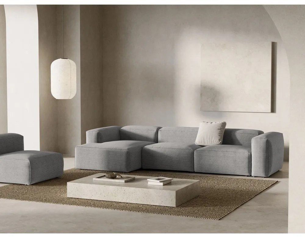 Светлосив ъглов диван от рипсено кадифе (ляв ъгъл) Bergamo – Cosmopolitan Design