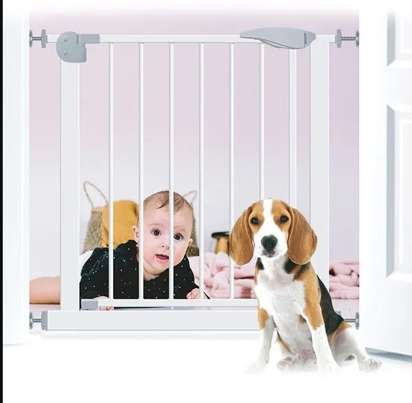 Предпазна преграда за деца и животни, регулируема ширина 74-132х77см, монтаж под налягане без пробиване, бял цвят