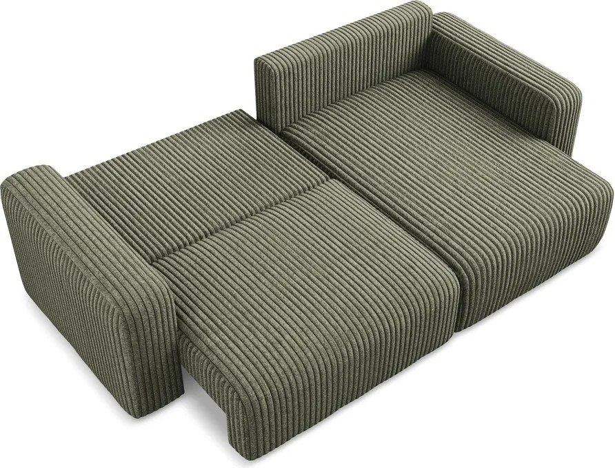 Зелен сгъваем/с място за съхранение ъглов диван от рипсено кадифе (десен ъгъл) Kona – Makamii
