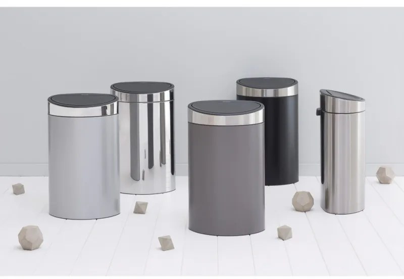 Кош за боклук Brabantia Touch Bin New 649732, 40 л, Безшумно и плавно затваряне, Плосък гръб, Сив
