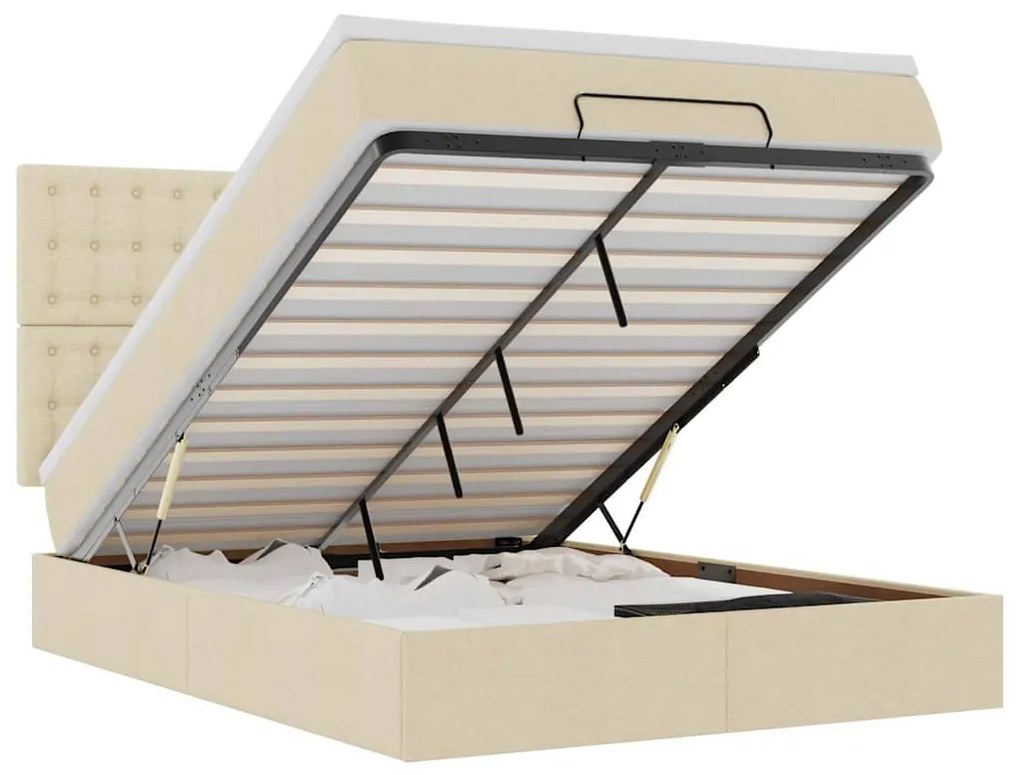 3314181 vidaXL Османска легло с матрак и LED, кремаво, 140x200 см, плат