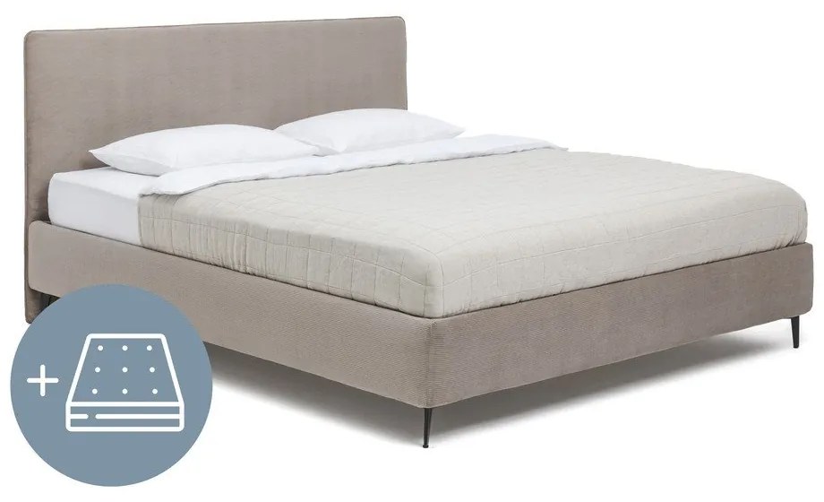 Сиво тапицирано двойно легло с матрак с решетка 180x200 cm Noira Slim - Bonami Selection