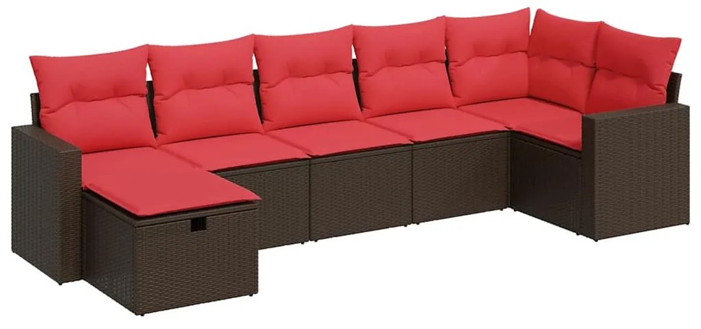 3325410 vidaXL Градински комплект с възглавници, 7 части, кафяв, полиратан