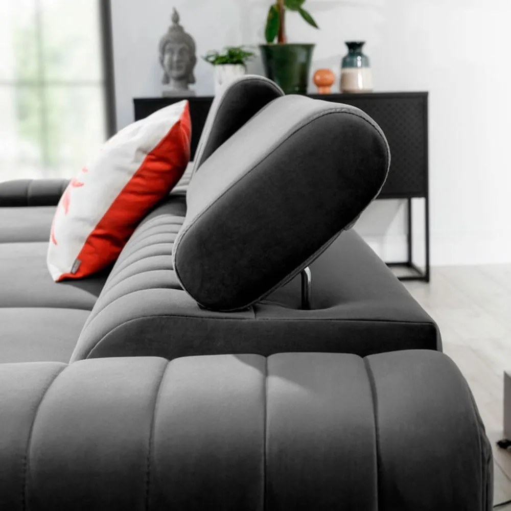 Сив кадифен разтегателен ъглов диван с място за съхранение (ляв ъгъл) Grayson – ELTAP