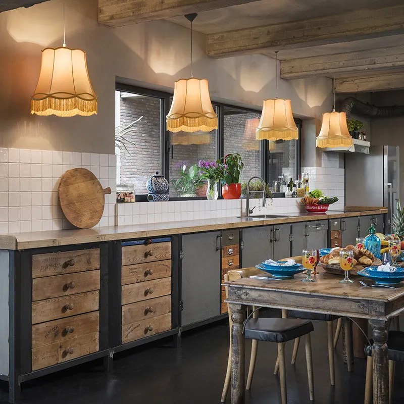 Комплект от 4 ретро висящи лампи златисти 45 см - Granny