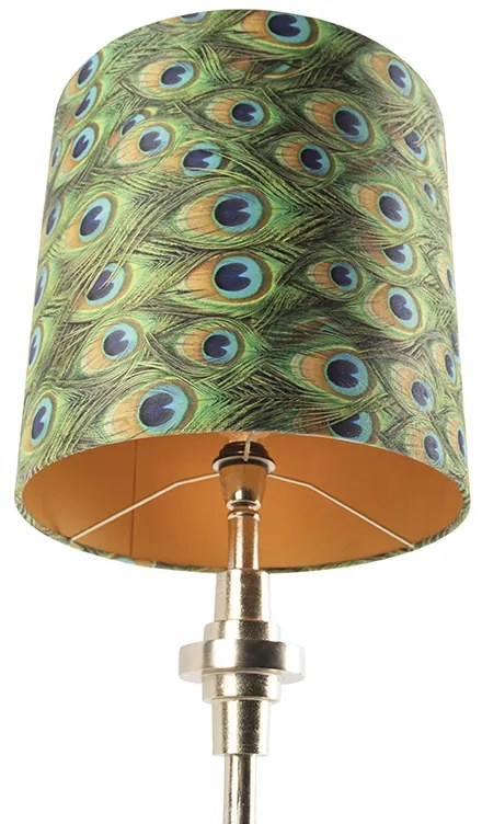 Art Deco настолна лампа златен кадифен абажур с дизайн на пауново перо 40 см - Diverso