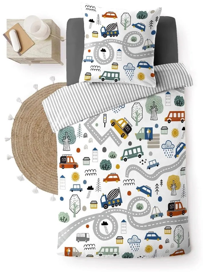 Бяло единично памучно детско спално бельо 140x200 cm Pti Bolide – douceur d'intérieur