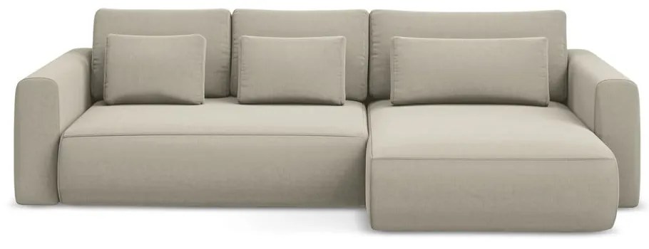 Бежов кадифен разтегателен ъглов диван с място за съхранение (десен ъгъл) Kapua – Makamii