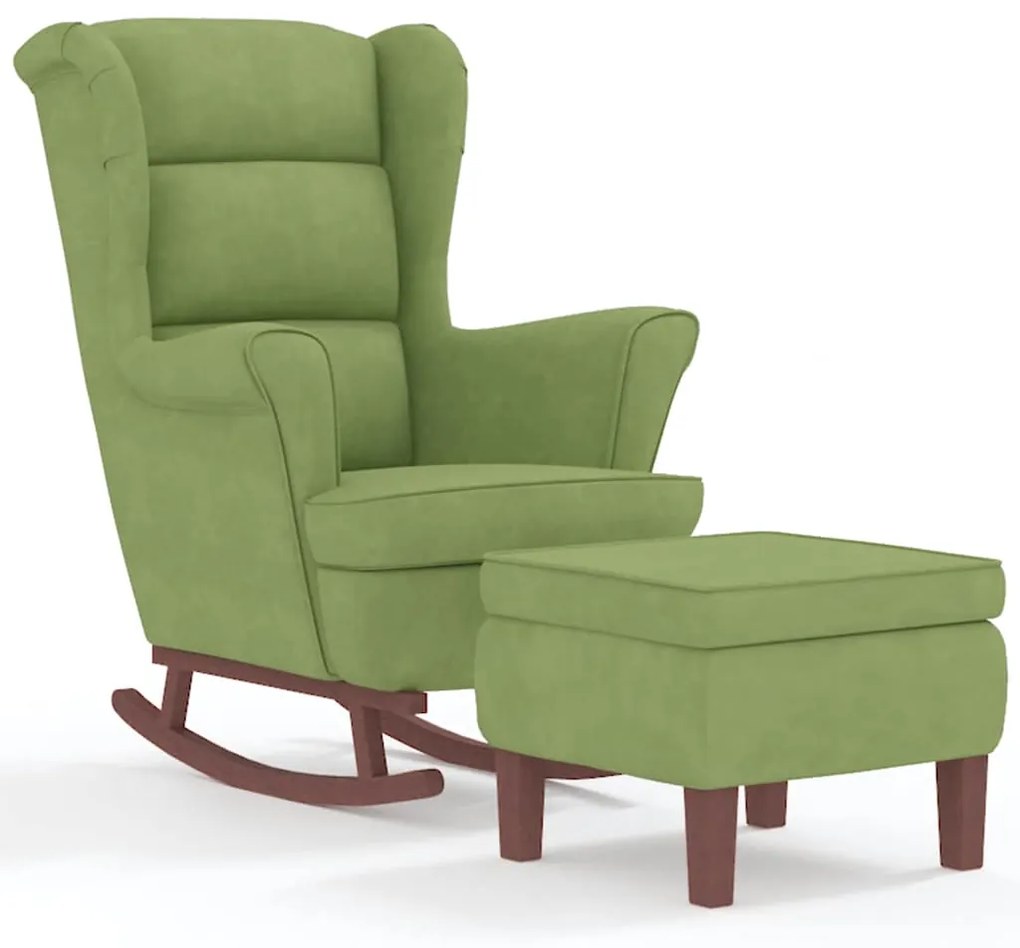 3121233 vidaXL Люлеещ се стол с облегалка, светлозелен кадифе и масивно дърво